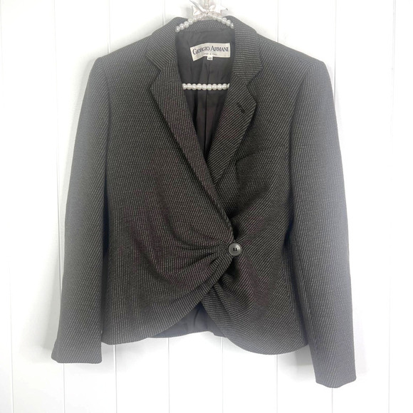 Giorgio Armani Vintage Cropped Gray/Brown Blazer SZ 40 - Picture 1 of 9